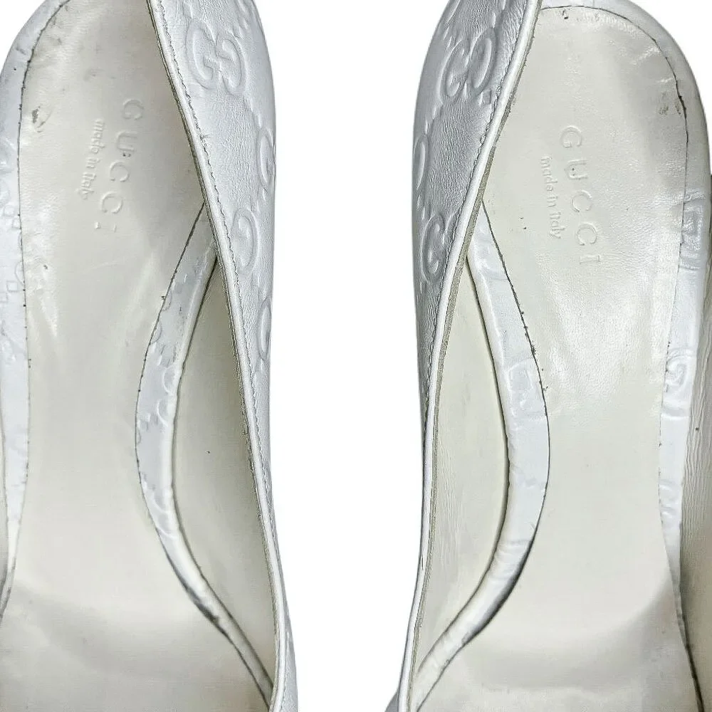 Gucci Guccissima Aleppo Peep Toe Pumps EU 41 White Double GG Monogram Heels